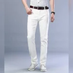 Pants for men in White color Cotton Jeans Material Slim Fit pants
